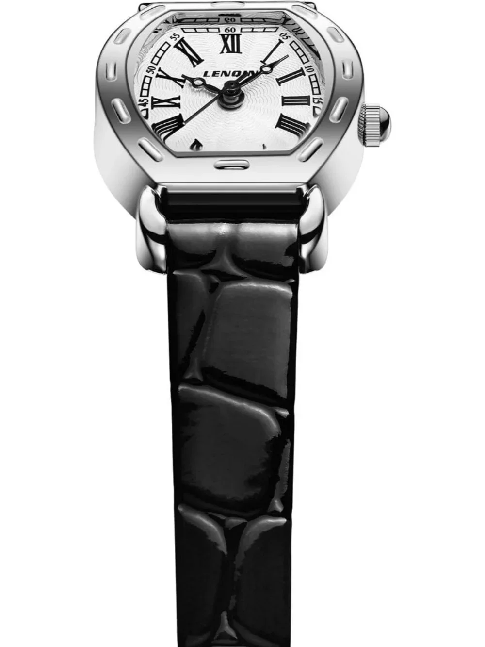 Ln Lenqin Womens Black And Silver Analog Quartz Leather Strap Waterproof Watch